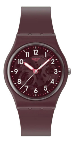 Reloj Swatch Essentials So28r115 Thru The Crown Glass Malla Bordó Bisel Bordó Fondo Bordó
