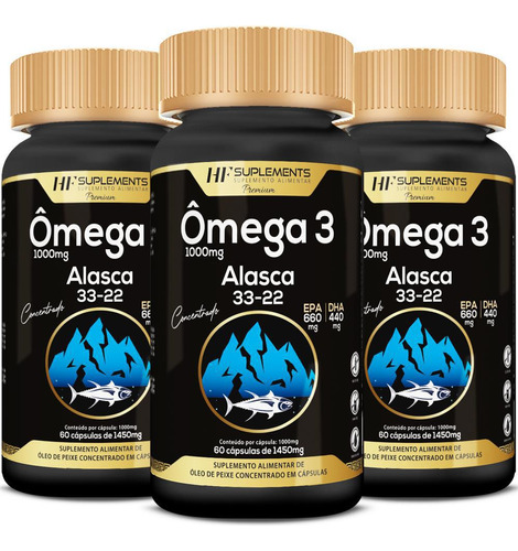 Kit 3x Omega 3 Concentrado Tratamento Para 30 Dias 60caps