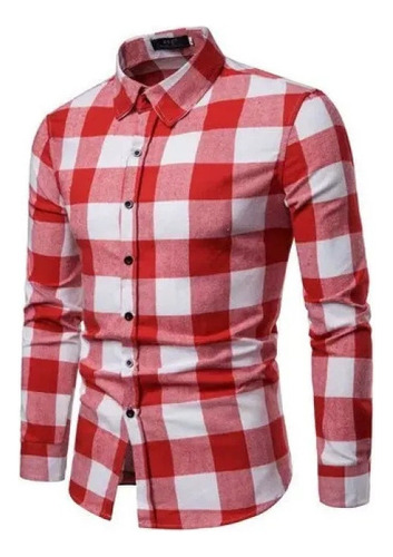 Polera Franela Para Hombre A Cuadros De Manga Larga Informal