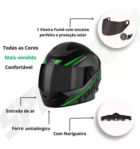 Pro Tork R8 - Capacete Moto, Viseira Fume, Azul, 60 cm