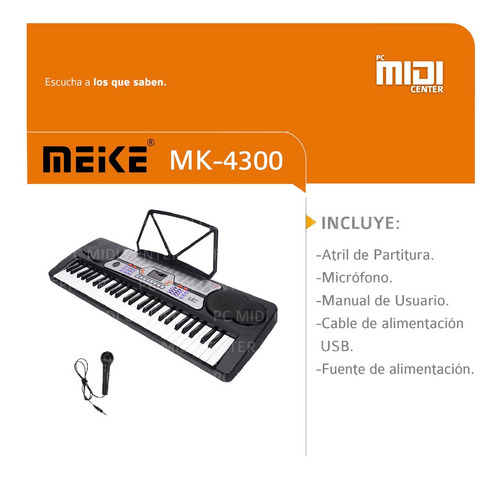 Imagen 3 de 8 de Órgano Teclado Musical 54 Teclas Meike Mk4300 + Fuente Promo