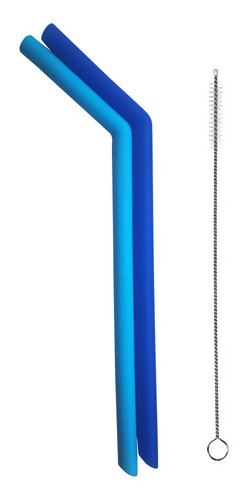 Imagem 1 de 1 de Kit 2 Canudos De Silicone  C Limpador Azul  - Kababy 1002a