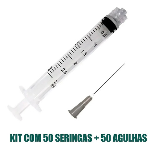 Kit Seringa 3ml Luer Lock Com 50 + Agulha 25x7 Com 50 - Sr Capacidade em volume 3 mL