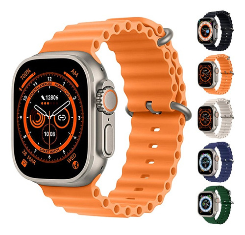 Smartwatch Xs9 Ultra 2 Série 9 Double Touch Tela Ips 5 Cores Caixa Prateado Pulseira Laranja