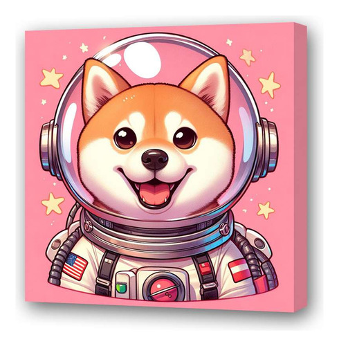 Cuadro 20x20cm Shiba Inu Perro Astronauta Alien Nave