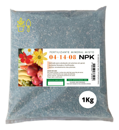 Fertilizante Adubo Npk 04 14 08 Plantas Flores Floração 1kg