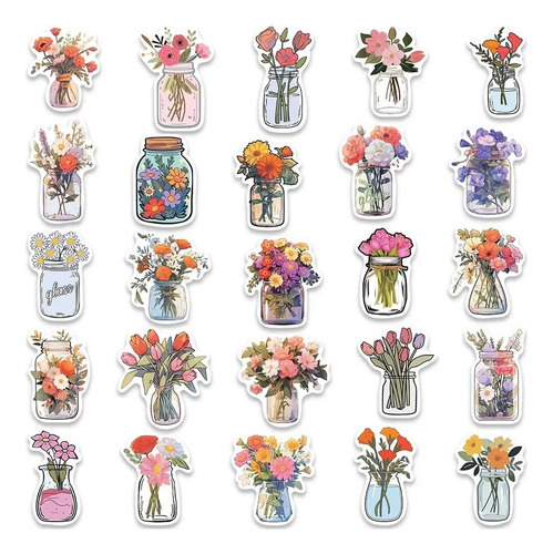 50 Stickers Flores Y Floreros / Scrapbook - Journling