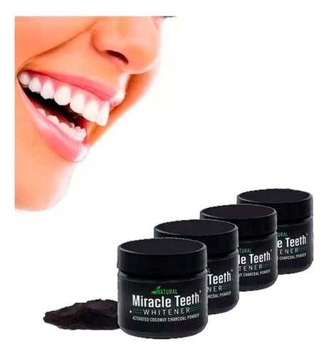 Kit X 4 Blanqueador Dental Miracle Teeth Coco Carbon Natural