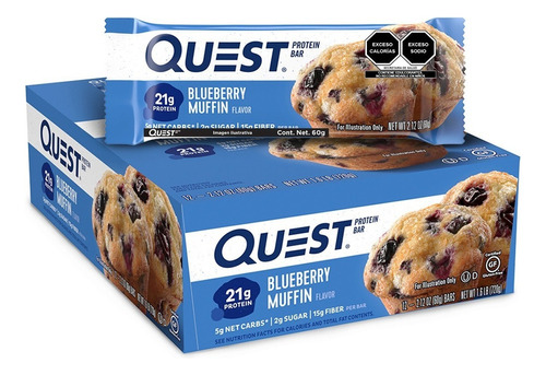 Quest Nutrition Barras De Proteína.  12 Barras De 60grs C/u. Sabor Muffin De Mora Azul.