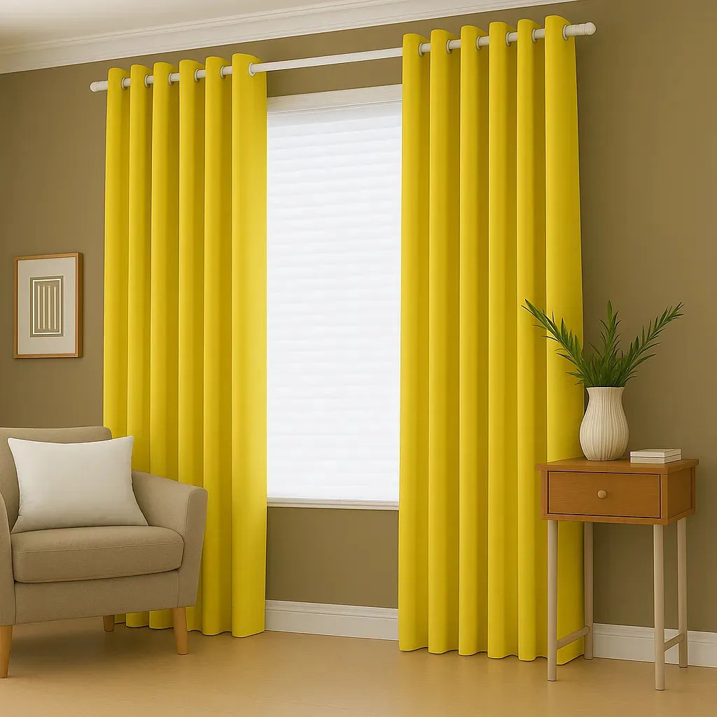 Cortina Sala/quarto 300x280 Tecido Oxford Para Varão Cor Amarelo-canário