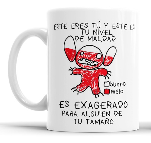 Taza De Cerámica Stitch Nivel De Maldad / Enojado