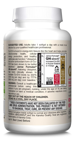 Suplemento Jarrow Formulas Qh-absorb 200 Mg Co-q10 60 Softge