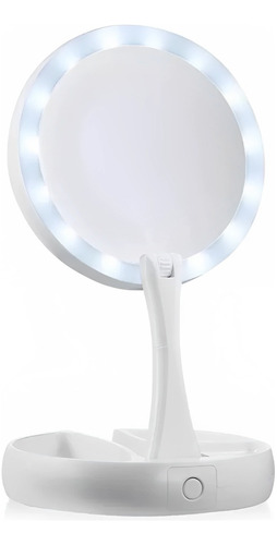 Espejo Con Luz Led Para Maquillaje Plegable + Aumento X 10