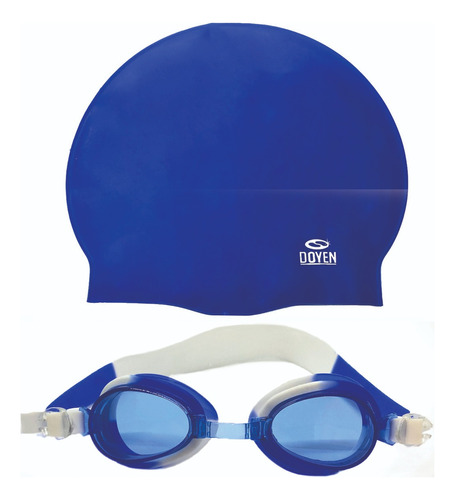 Kit Gorra Silicona Natación 500 Azul+ Antiparras Blanco/azul