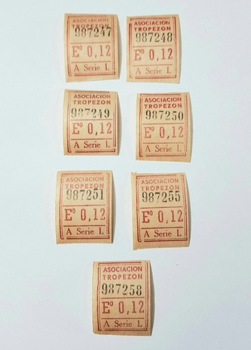 Set Boletos Antiguos Buses Asociación Tropezón 0,12 Escudos.