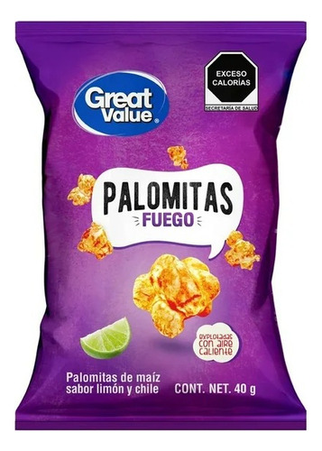 Palomitas De Maíz Great Value Fuego Sabor Limón Y Chile 40 G