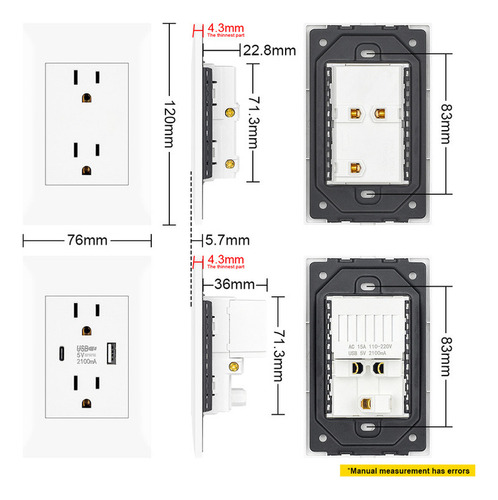 Sran Enchufe 2puertos Usb+type-c 10w Blanco Pc Ignífugo 5un