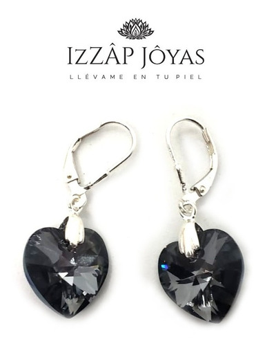 Aros Brisura + Cristales Swarovski Corazon 14 Mm Plata 925