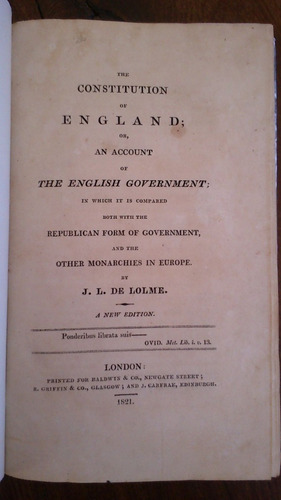 The Constitution Of England - English Government - De Lolme