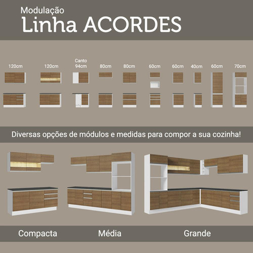 Cozinha Completa Madesa 100% Mdf Acordes (sem Tampo E Pia) Cor Rustic/Branco