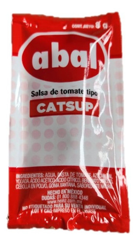 Salsa Catsup Abal 1000 Pzas De 8 G