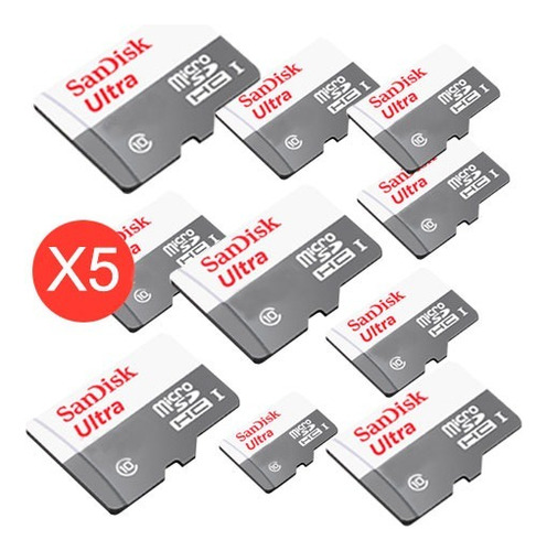 Pacote de 5 cartões Sandisk Microsd 64gb Classe 10