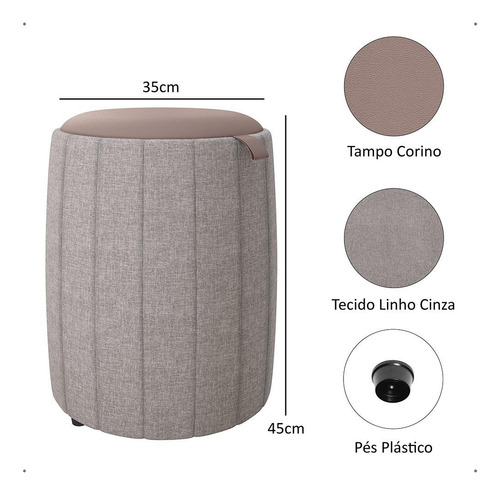 Kit 02 Puff Banqueta Redondo Apoio Sala Quarto 45x35
