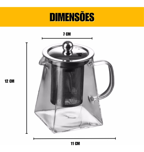Bule Chaleira Com Infusor Em Vidro Borossilicato Chá Mate Café Gelado Quente 350 Snel Home