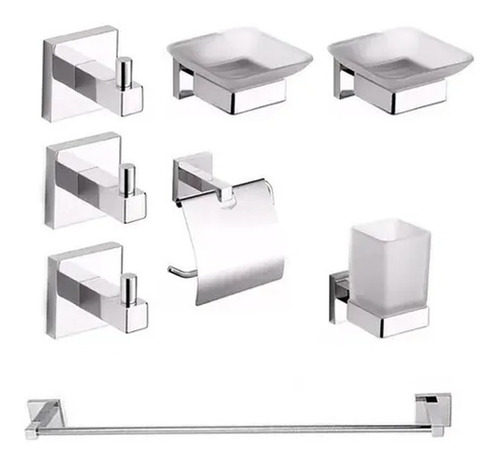 Accesorio Baño Piazza Unique 8 Piezas 3 Perchas P/vaso