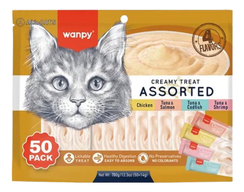 Petisco Gatos Wanpy Truly Creamy Sabores Sortidos 25un.