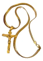 Comprar Cadena Cubana Plana 5 Mm + Cruz Inri Enchapada En Oro 18k Color Enchapado En Oro 18k