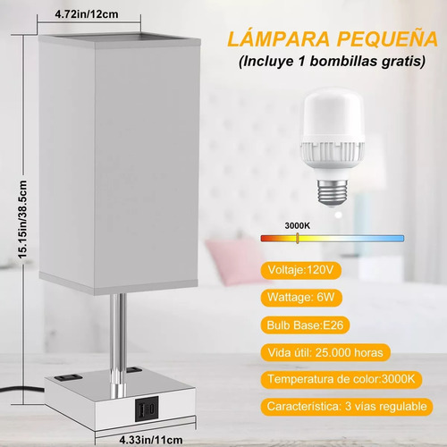 Lámpara De Mesa De Noche Táctil Con Usb A+c Y Toma Ac