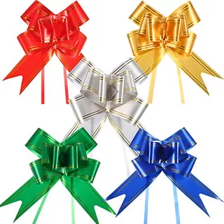 50 Pieces Christmas Pull Bows 6 Inch Wide Gift Wrap Rib...