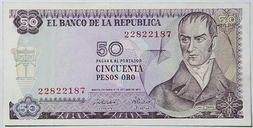 Billete 50 Pesos 12/oct/1970 Colombia Xf