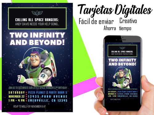Tarjeta Invitación Digital Buzz Lightyear Toy Story