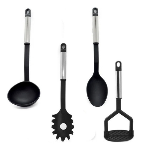 Set X4 Utensillos Nylon Mgo Acero P Superficies De Teflón 