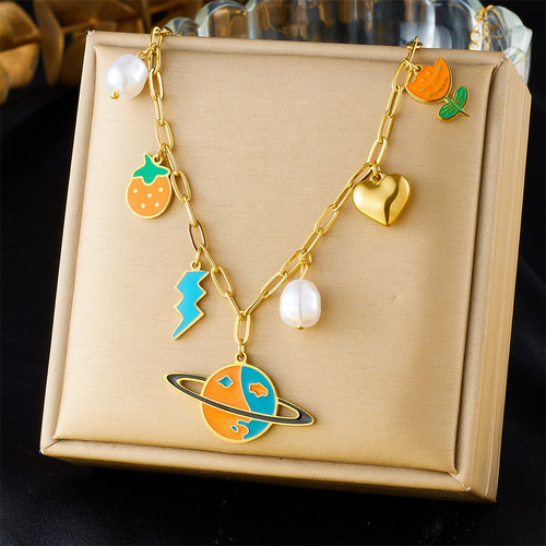 Collares De Acero Inoxidable Planet Enamel Para Mujer