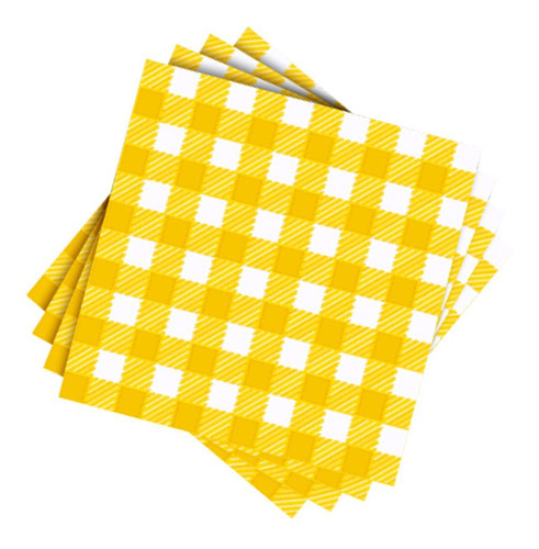 Guardanapo De Papel Xadrez Amarelo 20cm X 21cm - 50 Unidades