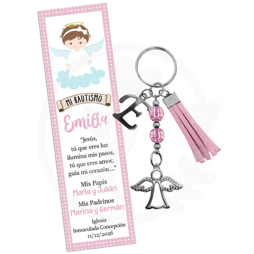 comprar Souvenirs Llavero Angelito Bautismo + Fleco + Letra X10