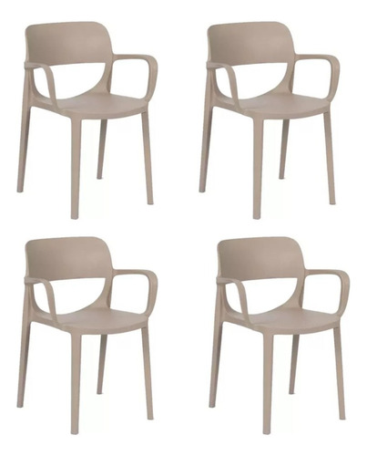 Pack X4 Silla Apilable Smile Comedor Jardin Quincho C/ Brazo Color Vison