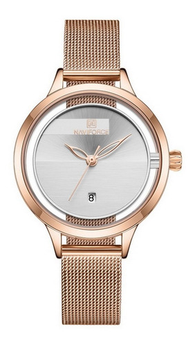 Relógio De Pulso De Quartzo Feminino Naviforce 5014, Cinto D