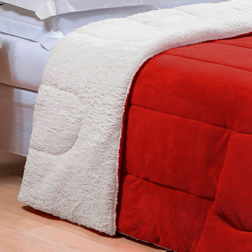 Edredom Cobertor Solteiro Infantil Sherpa Dupla Face Fleece Vermelho Liso Felpudo Com Sherpa Dupla Face