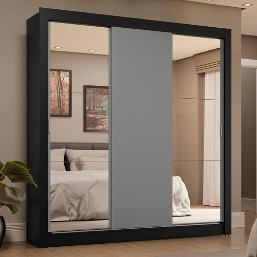 Ropero Closet Madesa 3 Puertas 2 Espejos Ng 02 Color Negro/Gris