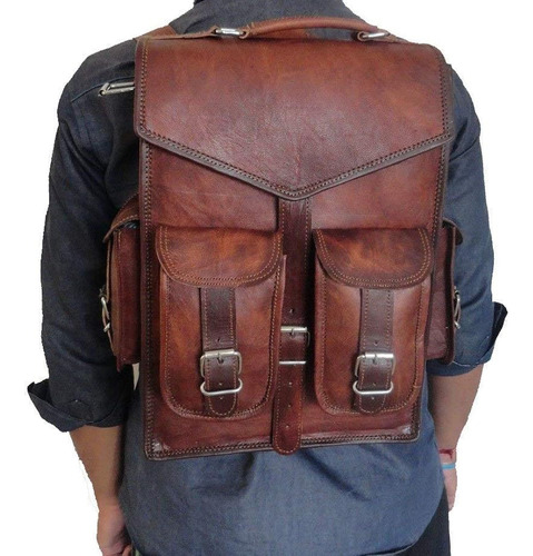 Hecho A Mano World Brown Vintage Leather Backpack Laptop Mes