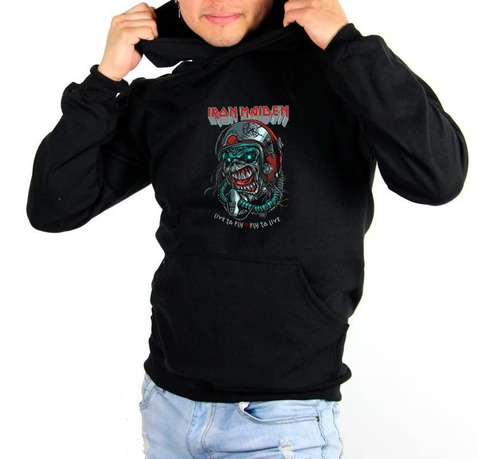 Poleron Estampado Banda Rock Iron Maiden Live To Fly