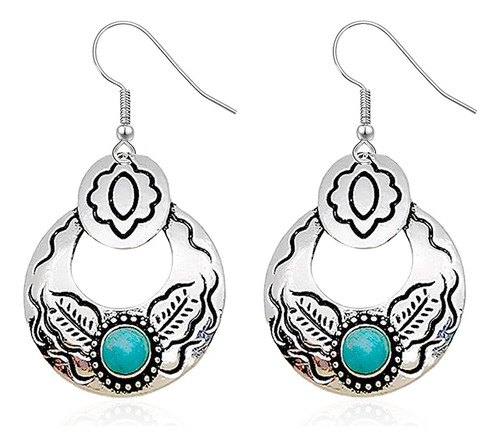 Aretes Colgantes Bohemios Plata Turquesa Para Mujeres Y Niña