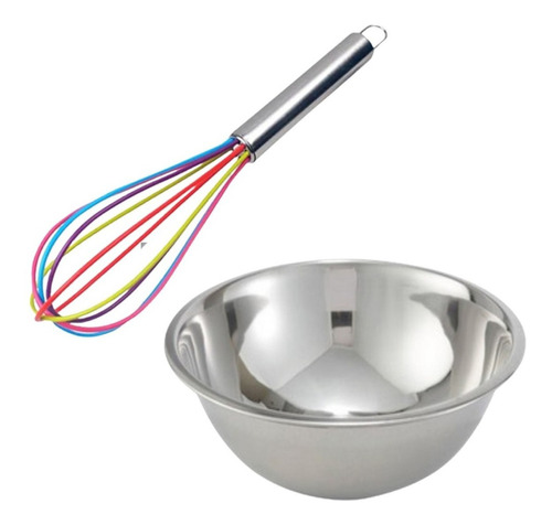 Pack Bowl De Acero Inox + Batidor Silicona Reposteria Cocina