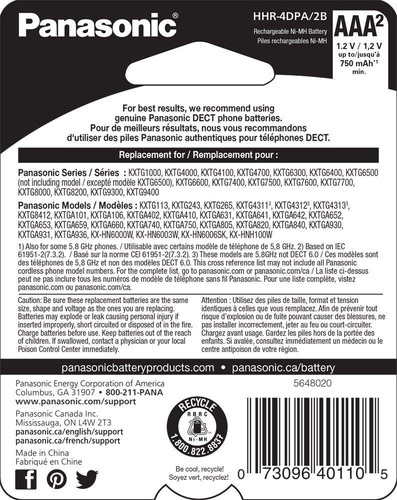 1 Batería Panasonic Aaa Recargable Tel.inalambric.700 M.a.h