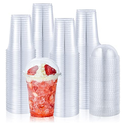 [100 Sets] 12 Oz Clear Plastic Cups With Dome Lids, Dis...