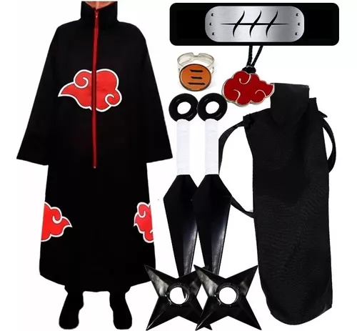 Kit Akatsuki Capa + Bandana + Anel Hidan Aldeia Vila Oculta das Fontes  Termais Renegado Anime Naruto